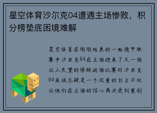 星空体育沙尔克04遭遇主场惨败，积分榜垫底困境难解